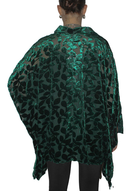 Luxe Leaf Burnout Batwing Tunic Hunter