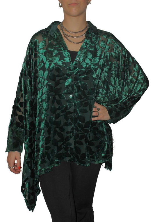 Luxe Leaf Burnout Batwing Tunic Hunter